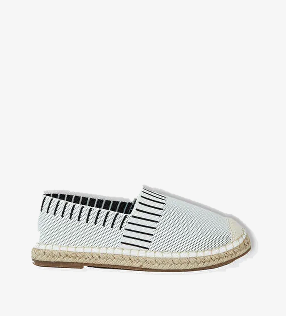 Kadın Krem Kenarları Çizgi Detaylı Espadril Ayakkabı - Görsel 1