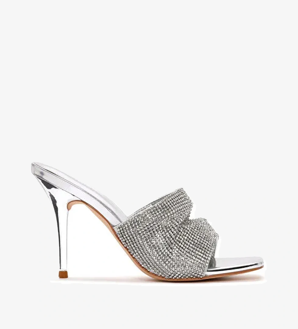 Kadın Gümüş Taşlı İnce Topuklu Terlik 24SFE4515TS - Görsel 1