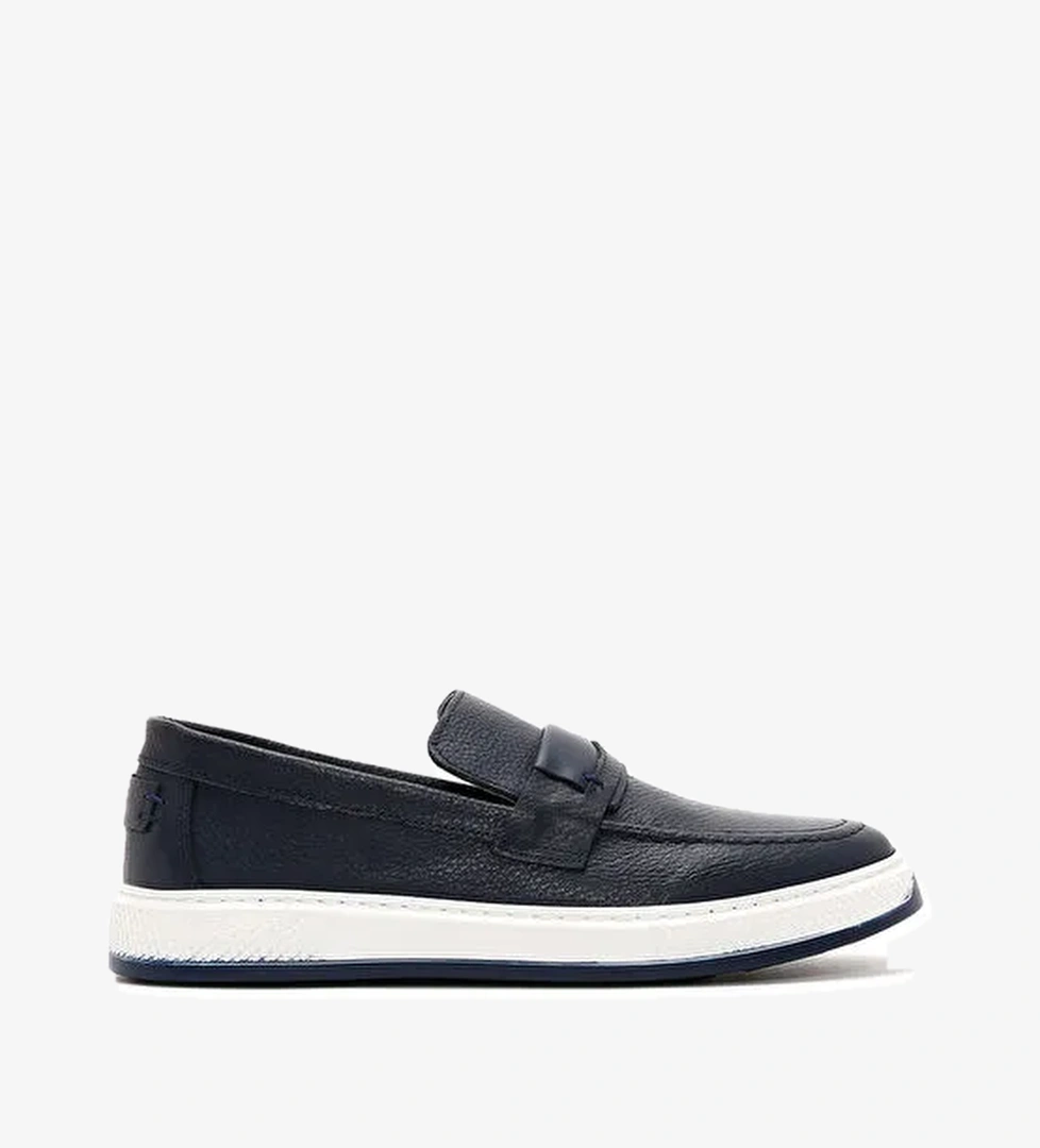 Erkek Lacivert Deri Casual Loafer 24SFD6802FT - Görsel 1