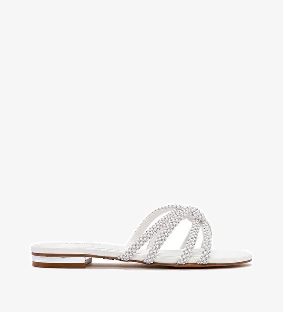 Kadın Beyaz Taşlı Terlik 24SFD441814 - Görsel 1