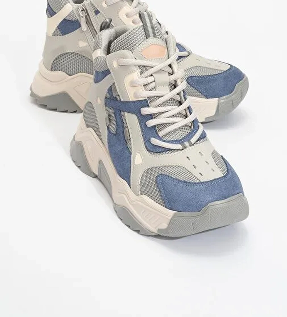 LOWEL Mavi Gri Fermuarlı ve Bağcıklı Kadın Spor Bot - Görsel 1