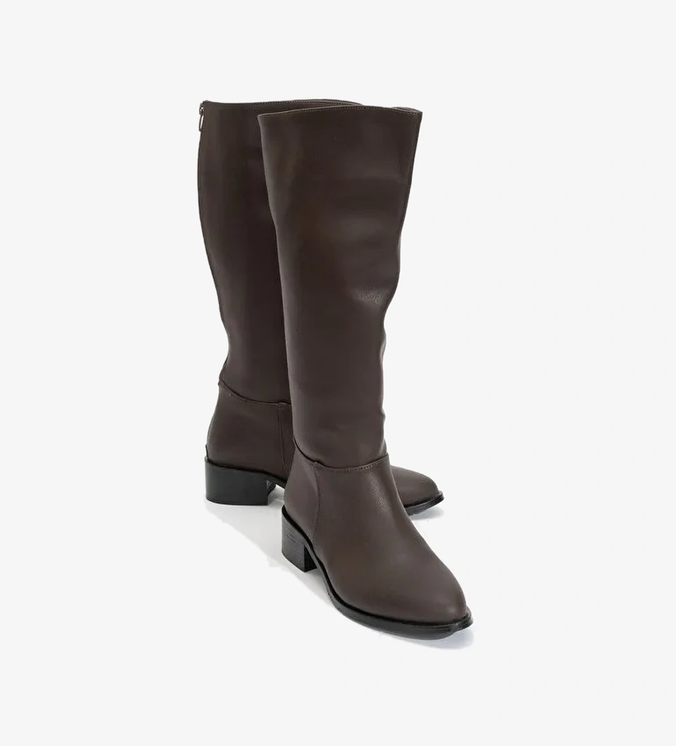 SVETLO Kahverengi Cilt Arkadan Fermuarlı Kadın Çizme - Görsel 1