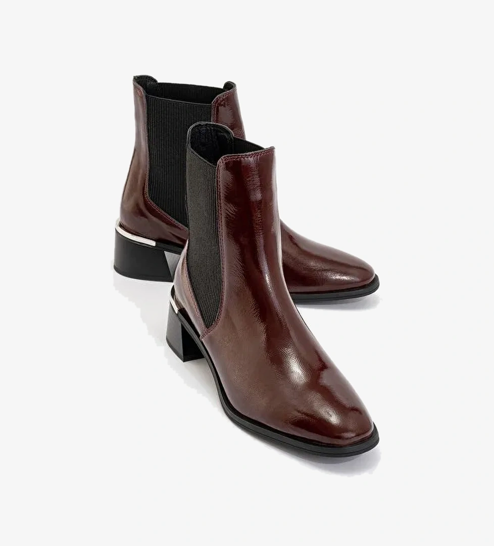 NEİVA Bordo Rugan Hakiki Deri Kadın Chelsea Bot - Görsel 1