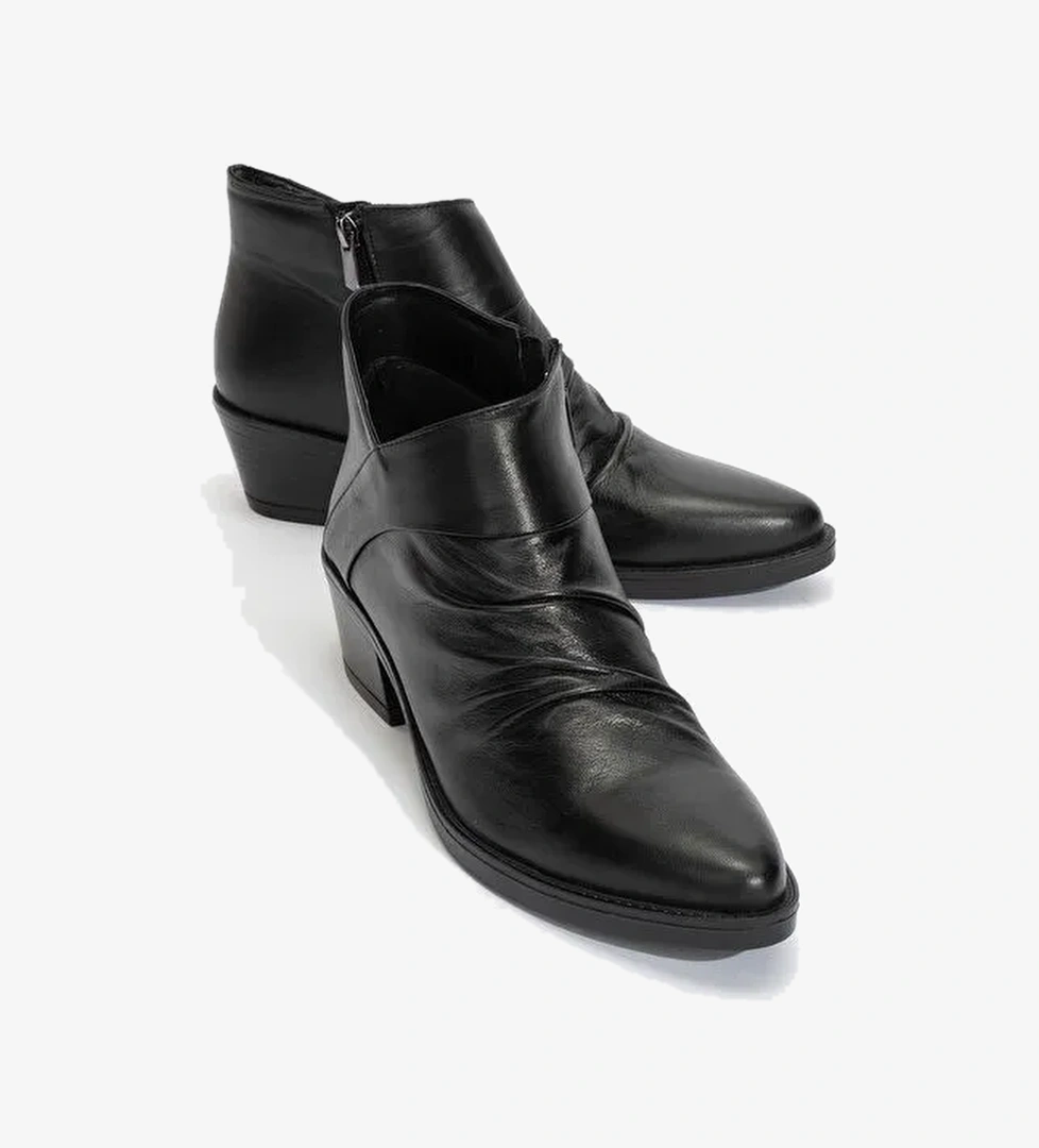 RULE Siyah Hakiki Deri Kadın Kalın Topuklu Bot - Görsel 1