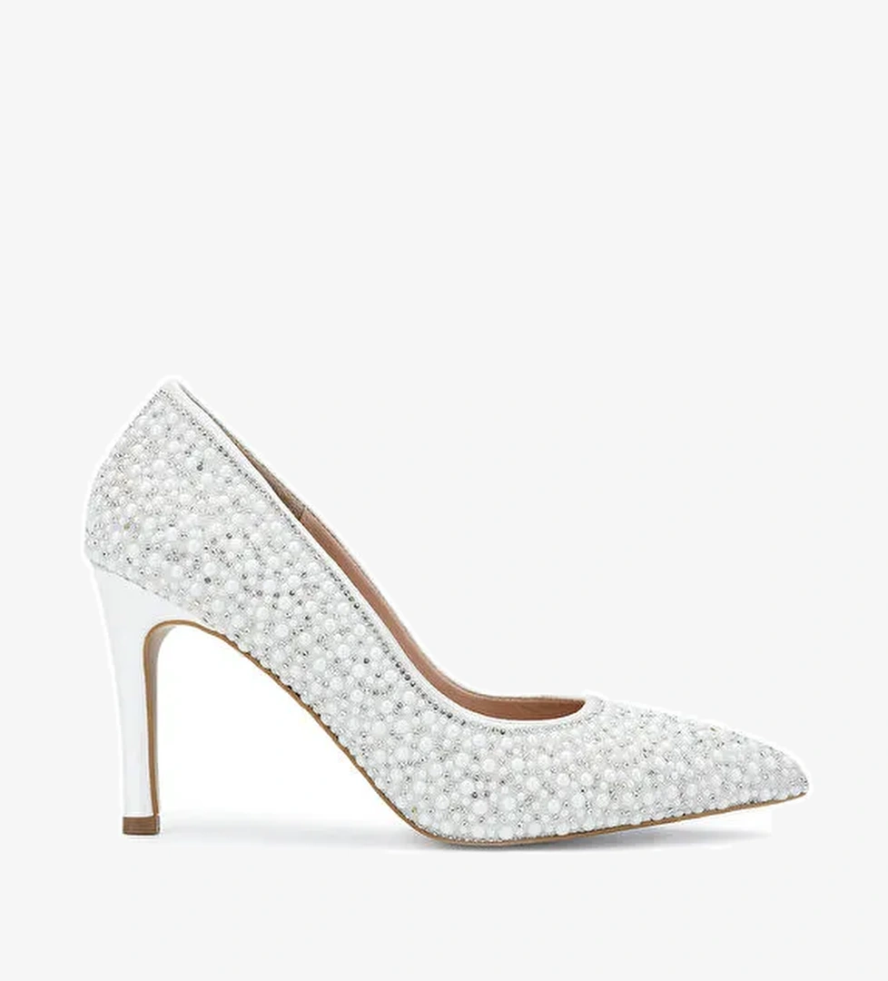 Tamer Tanca Kadın Suni Deri Beyaz Sedef Topuklu Ayakkabı