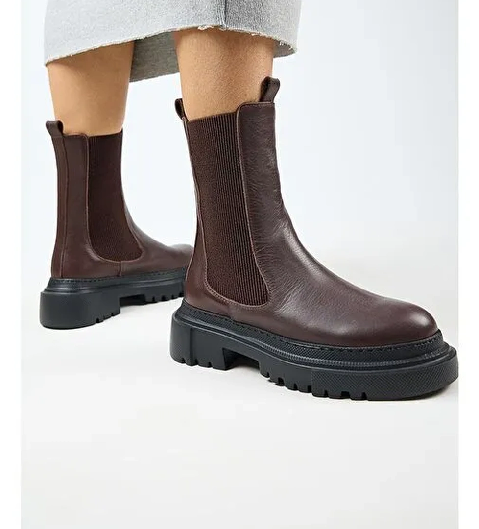 Manijero Gitana Kadın Hakiki Deri Yanları Lastikli Koyu Kahve Bot - Görsel 1