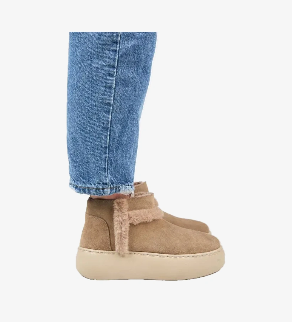 Manijero (Azura Mini) Kadın Hakiki Deri İçi Kürklü Ve Kürk Şeritli Vizon Bot - Görsel 1