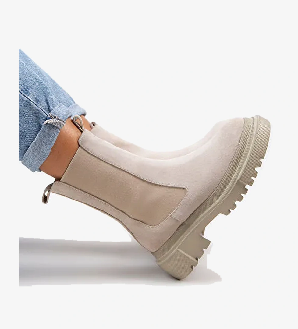 Manijero Gitana Kadın Hakiki Deri Çift Taraf Lastikli Bej Süet Bot - Görsel 1