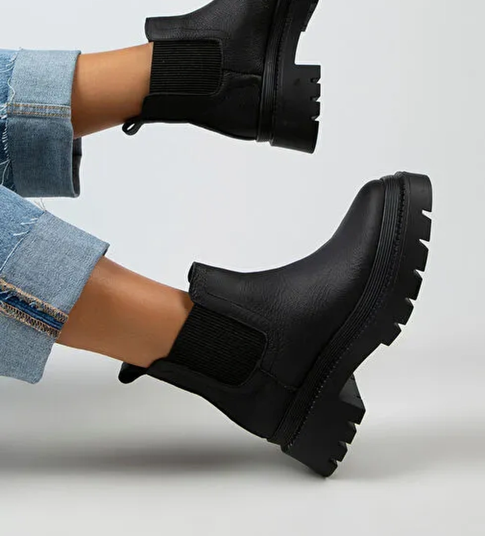 Manijero Misty Kadın Hakiki Deri Çift Tarafı Lastikli Siyah Bot - Görsel 1