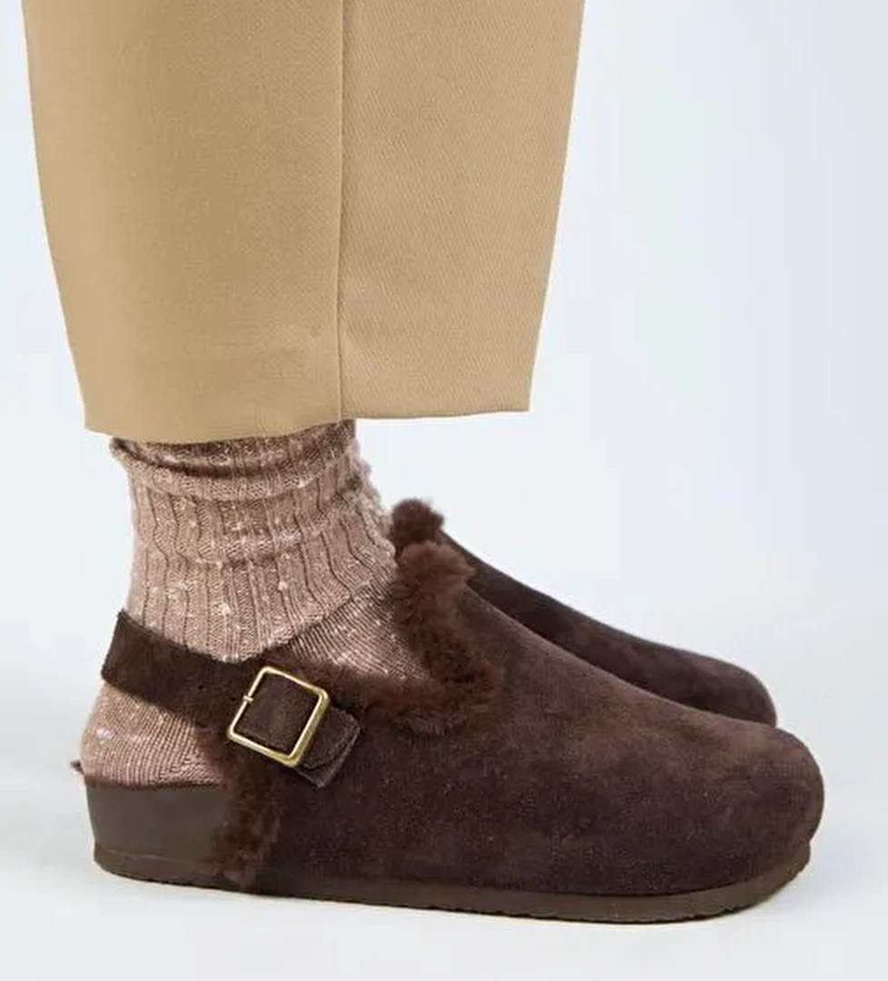 Manijero Kahverengi Kadın Deri - Kürklü Sandalet MNJ.181.07 - Görsel 1