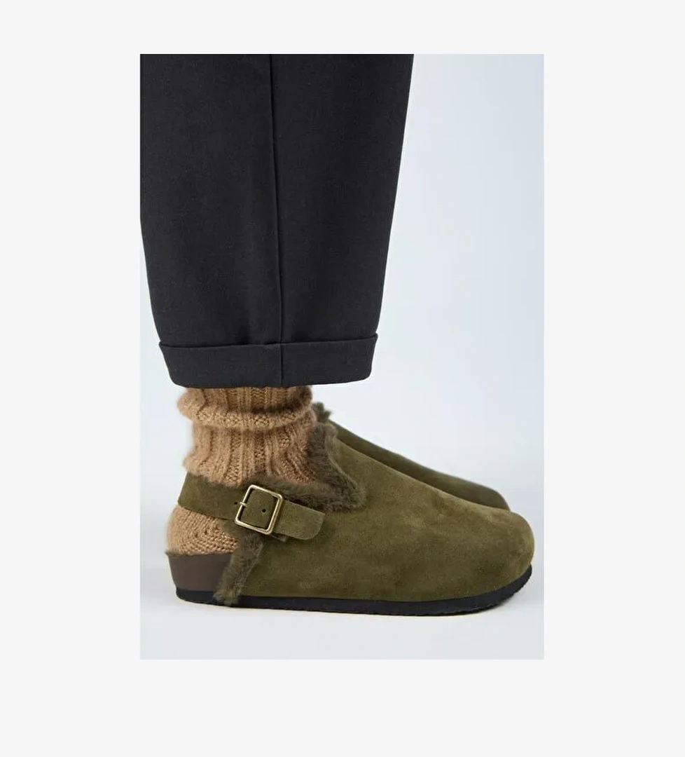 Manijero Haki Kadın Deri Sandalet MNJ.181.08 - Görsel 1