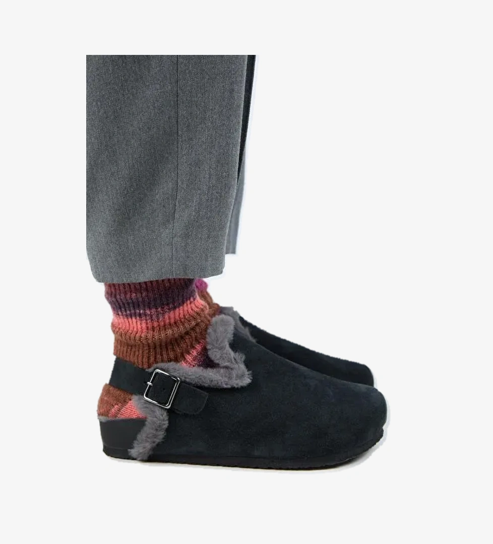 Manijero Antrasit Kadın Deri - Kürklü Sandalet MNJ.181.01 - Görsel 1