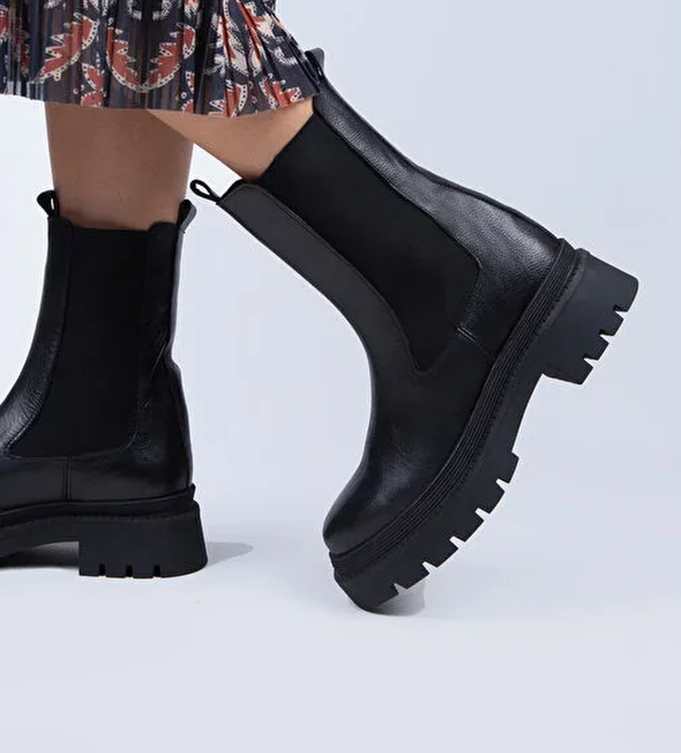 Manijero Agatha Kadın Hakiki Deri Çift Taraf Lastikli Siyah Bot - Görsel 1