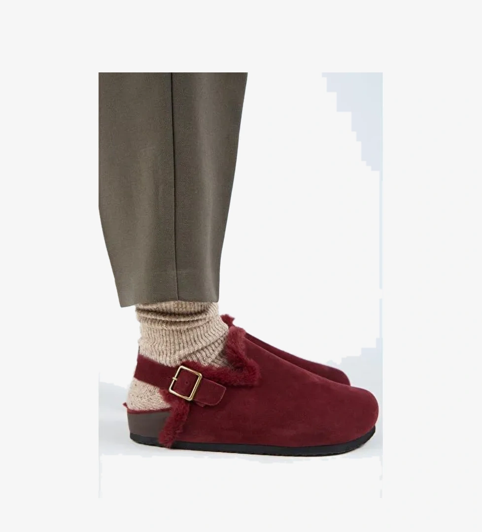 Manijero Bordo Kadın Süet - Kürklü Sandalet MNJ.181.06 - Görsel 1