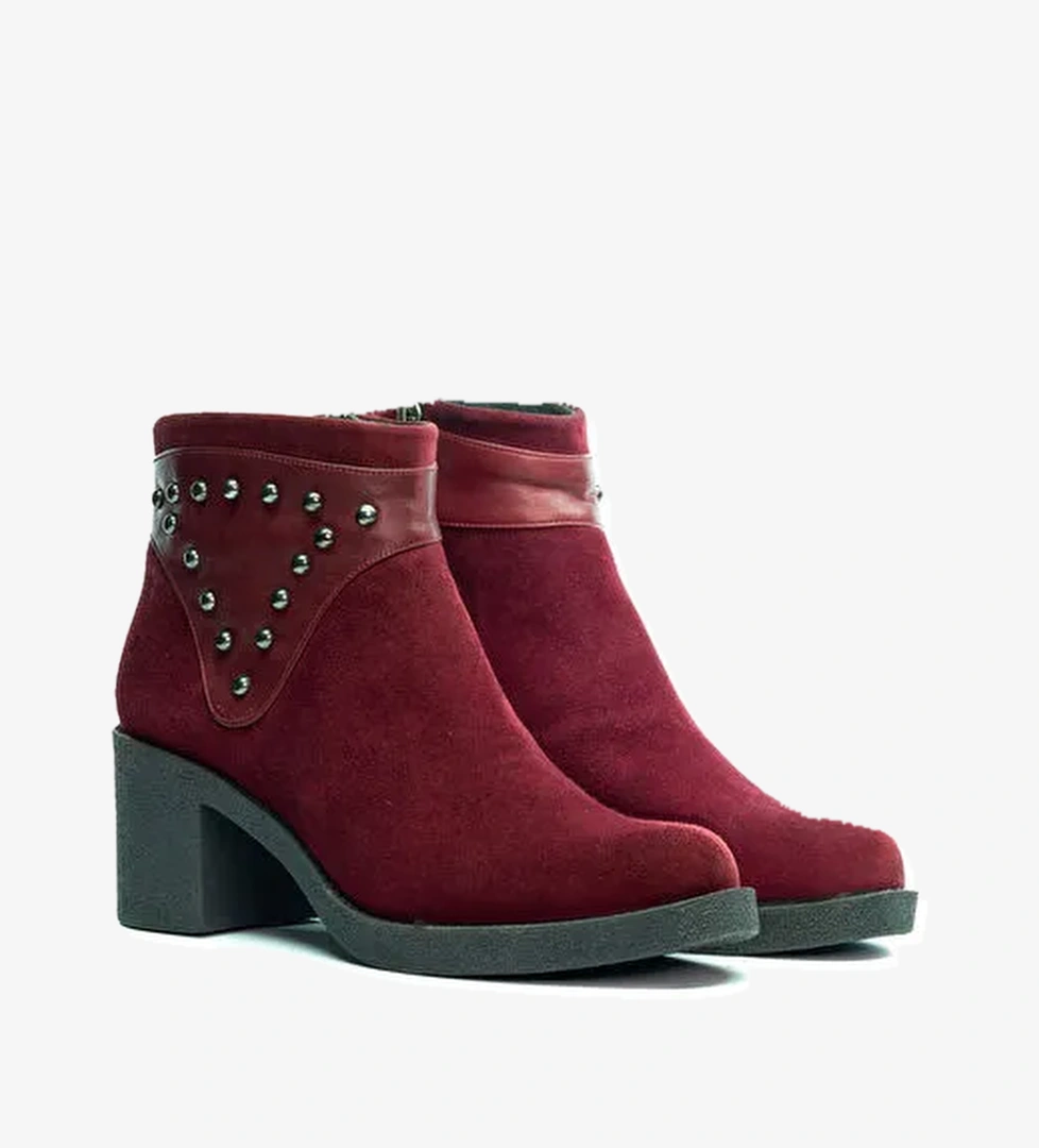 Nemesis Gerçek Deri Fermuarlı Kadın Bot Bordo - Görsel 1