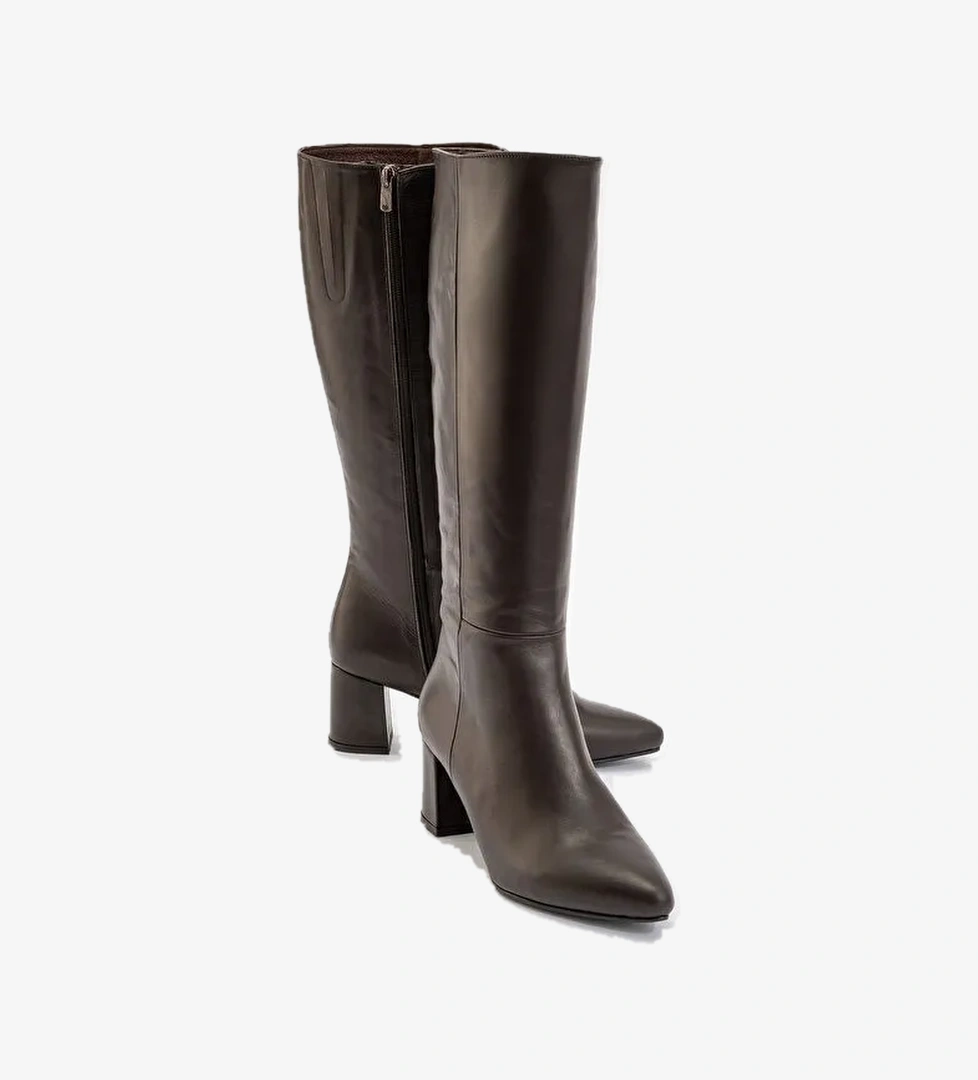 SEJAS Kahverengi Hakiki Deri Kadın Topuklu Çizme - Görsel 1