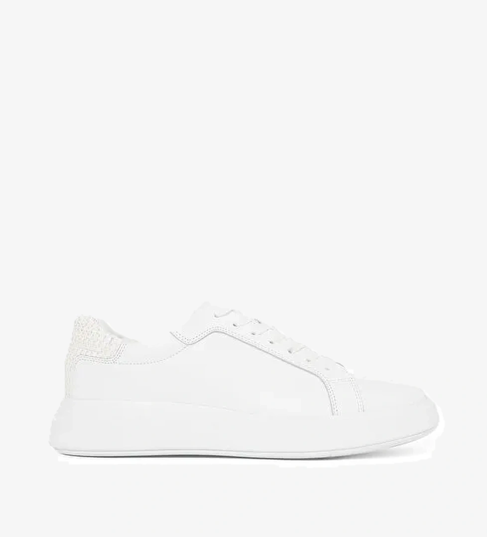 Calvin Klein Beyaz Erkek Deri Sneaker LOW TOP LACE UP WOVEN - Görsel 1
