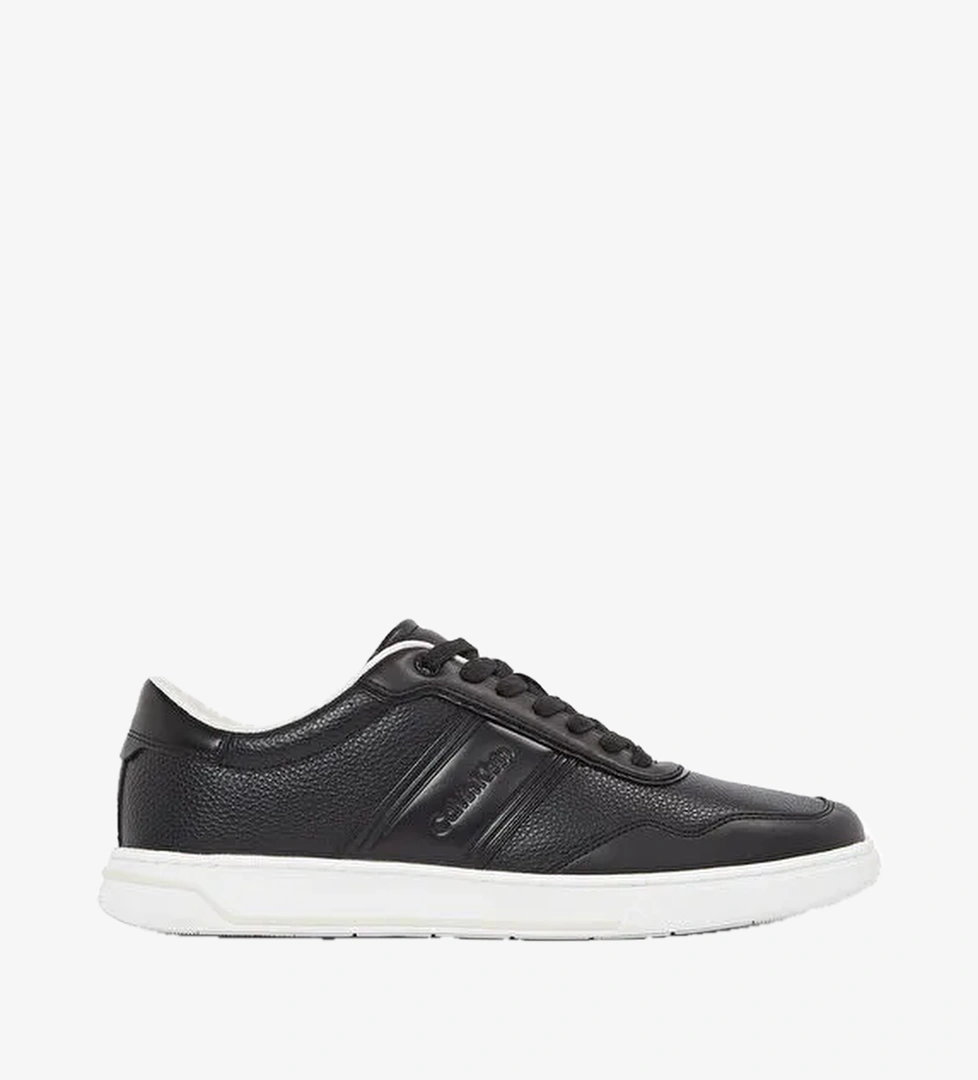 Calvin Klein Siyah Erkek Deri Sneaker LOW TOP LACE UP LOGO - Görsel 1