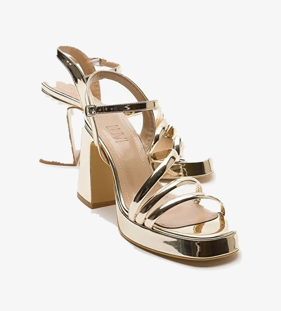 HEAS Altın Kadın Topuklu Ayakkabı - Görsel 1