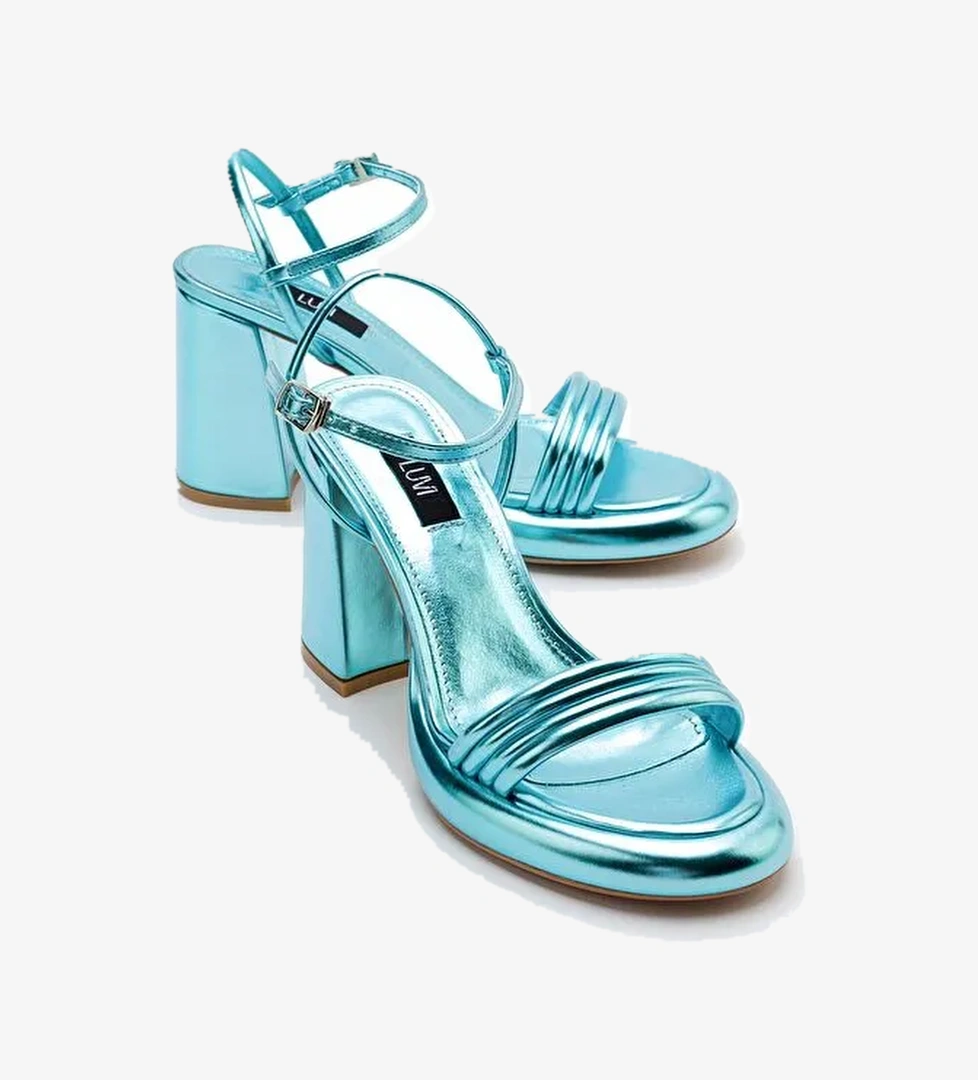 POSSE Bebe Mavi Metalik Kadın Topuklu Ayakkabı - Görsel 1