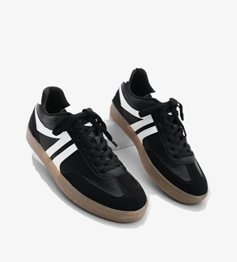 Kadın Sneaker Bağcıklı Düz Taban Spor Ayakkabı Tiyone Siyah - Görsel 1