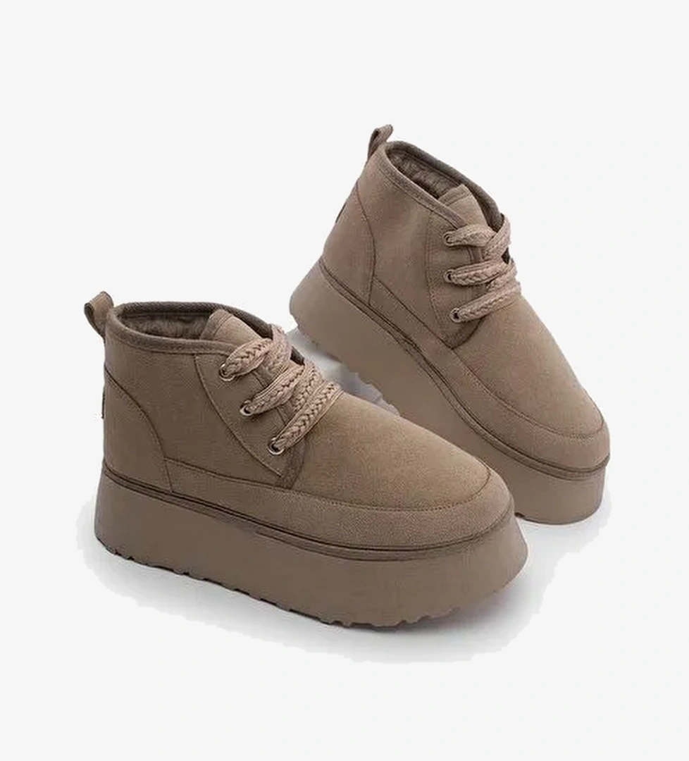 Kadın Kalın Taban İçi Kürklü Günlük Bot Mariva Vizon Süet - Görsel 1