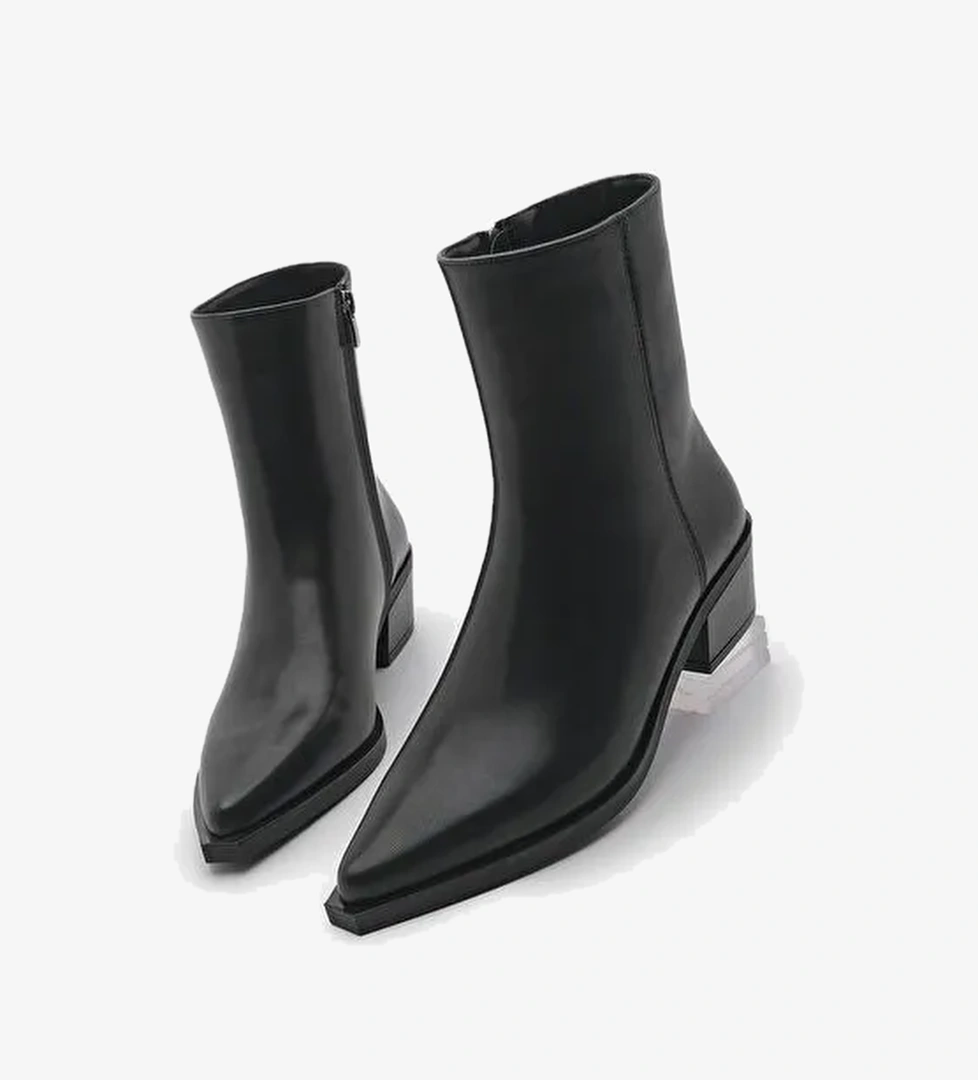 Kadın Sivri Burun Kalın Topuk Western Bot Tahis Siyah - Görsel 1