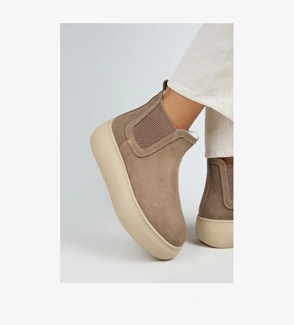 Manijero Ove Kadın Hakiki Deri Lastikli İçi Kürklü Vizon Bot - Görsel 1