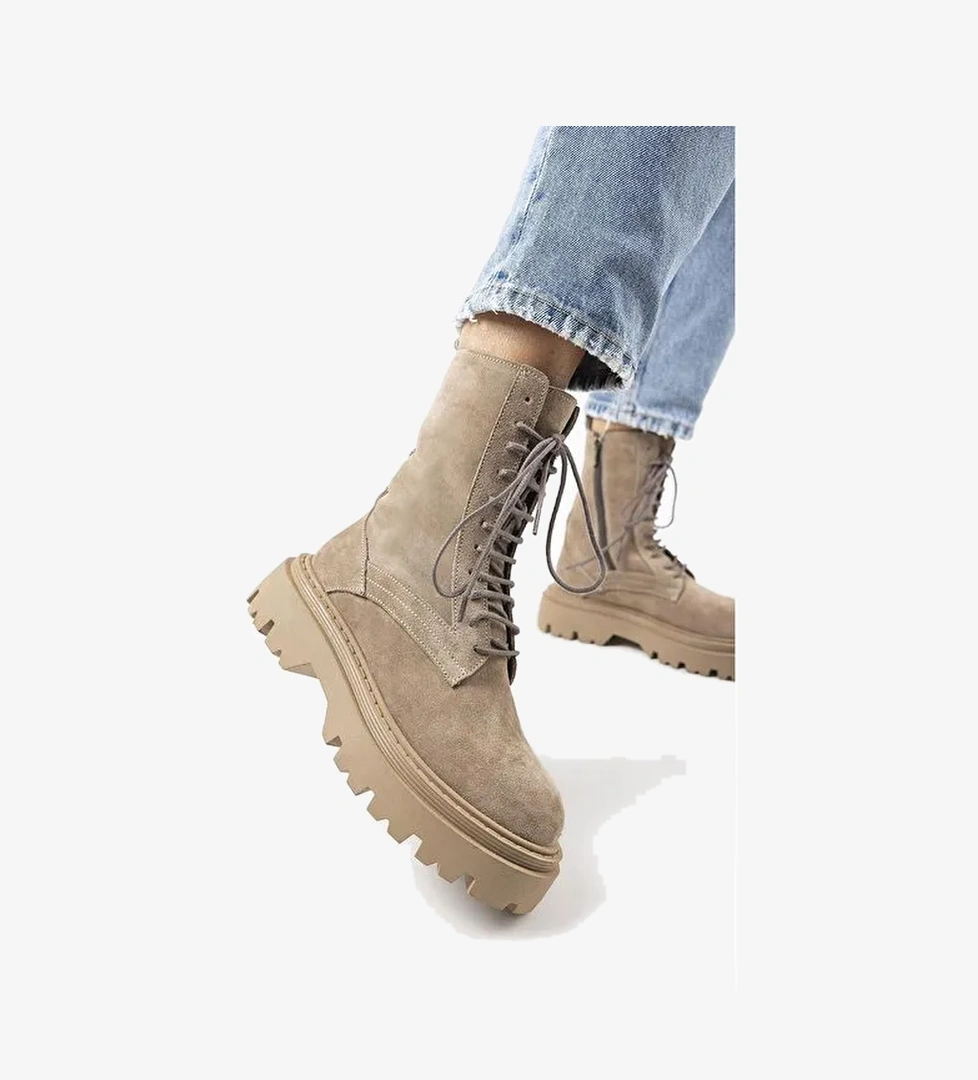 Manijero Diane Kadın Hakiki Deri Bağcıklı Vizon Bot - Görsel 1