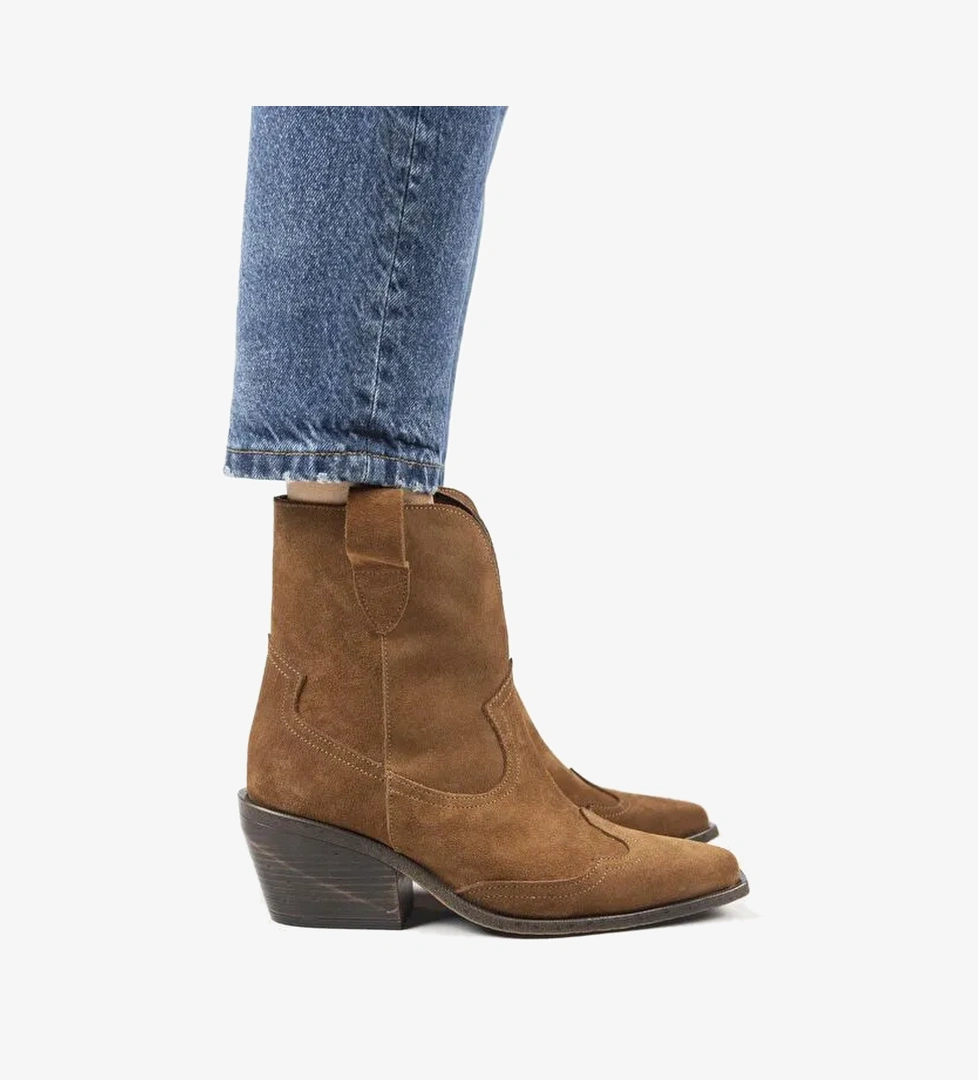 Manijero Ellinor Kadın Hakiki Deri Western Taba Bot - Görsel 1