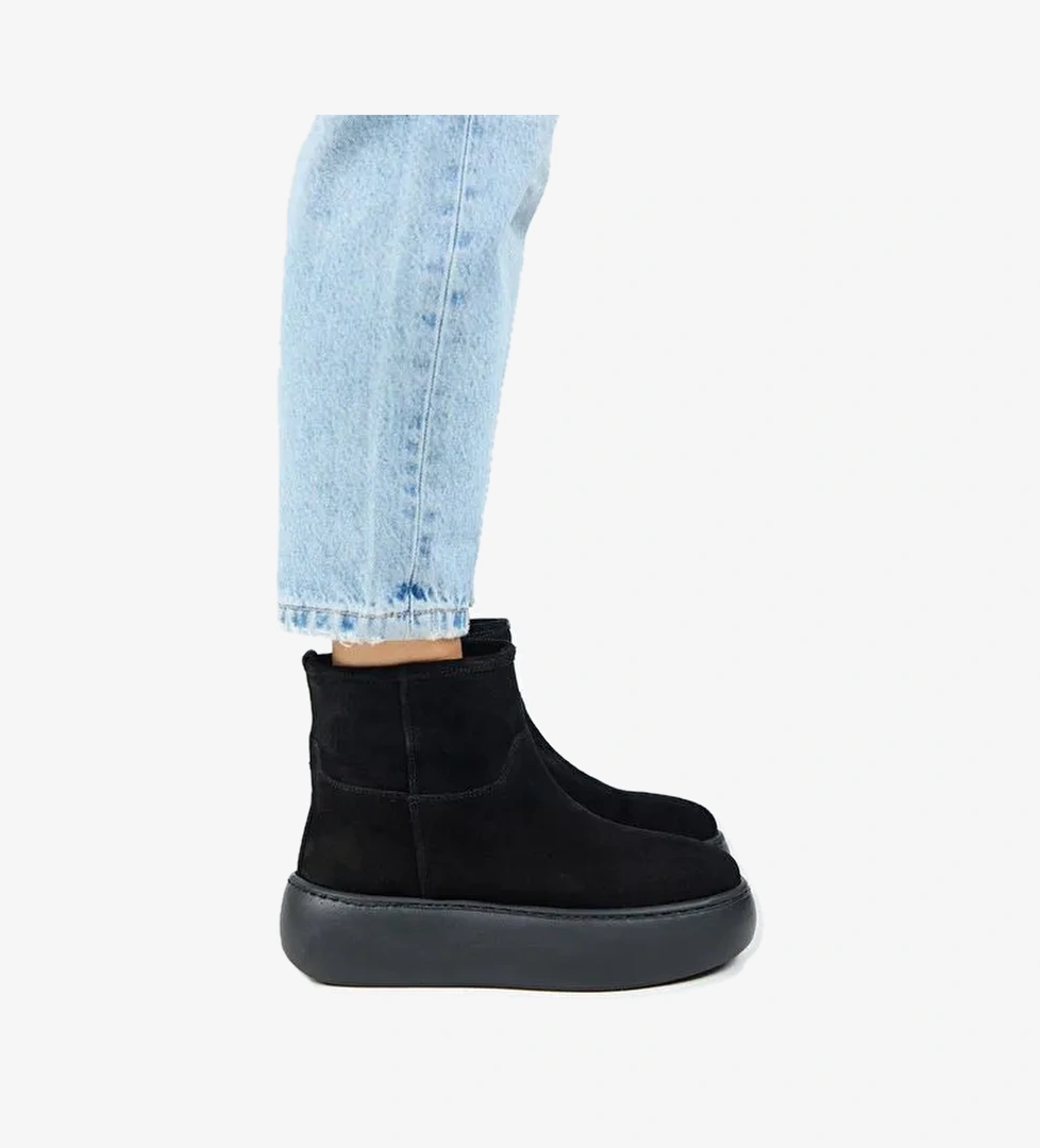 Manijero Gemma Kadın Hakiki Deri Düz İçi Kürklü Siyah Bot - Görsel 1