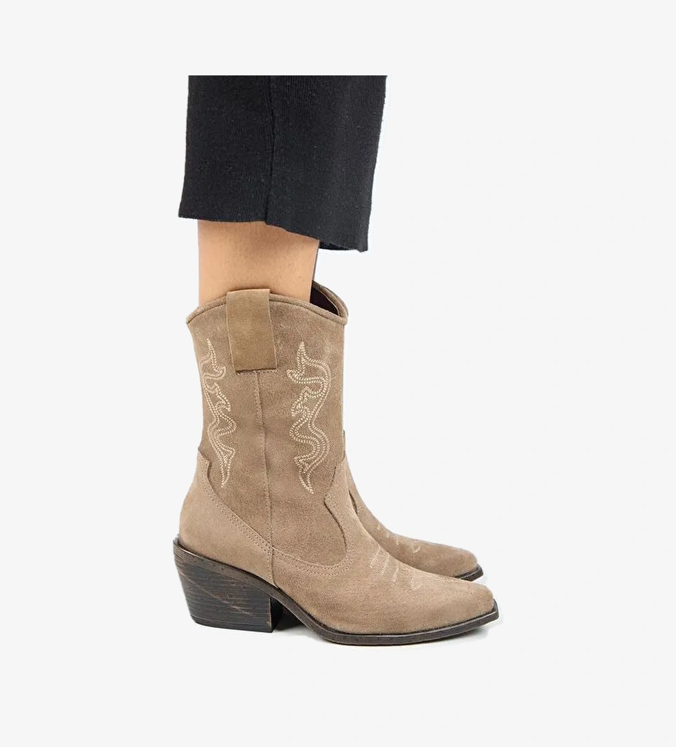 Manijero Aleyna Kadın Hakiki Deri Western Vizon Bot - Görsel 1