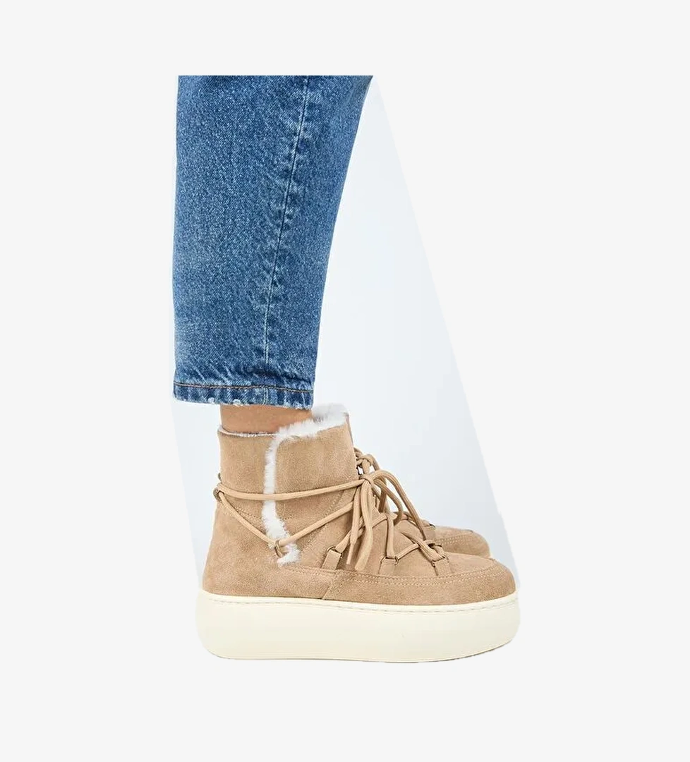 Manijero Haven Kadın Hakiki Deri Bağcıklı İçi Kürklü Kum Bot - Görsel 1