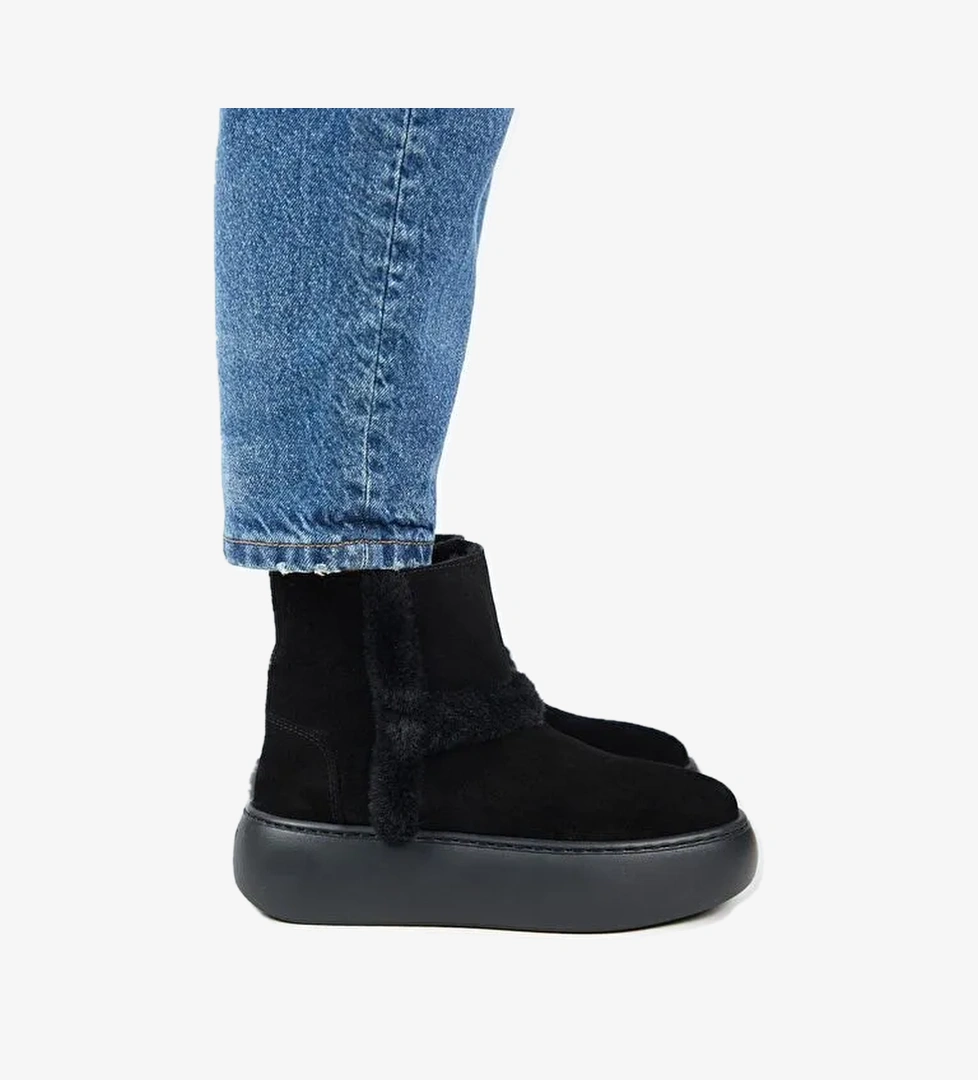 Manijero (Azura) Kadın Hakiki Deri İçi Kürklü Ve Kürk Şeritli Siyah Bot - Görsel 1