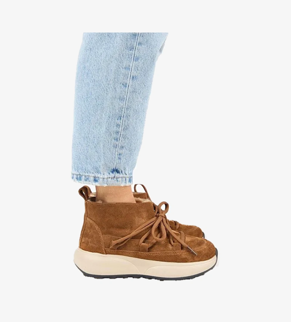 Manijero (Palmira) Kadın Hakiki Deri İçi Kürklü Bağcıklı Mini Taba Bot - Görsel 1