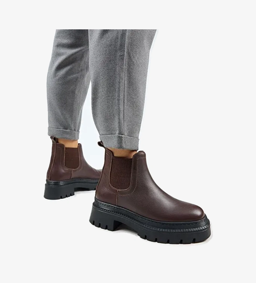 Manijero Misty Kadın Hakiki Deri Çift Tarafı Lastikli Koyu Kahve Bot - Görsel 1