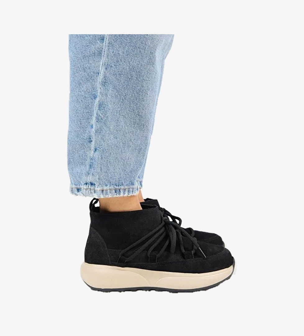 Manijero (Palmira) Kadın Hakiki Deri İçi Kürklü Bağcıklı Mini Siyah Bot - Görsel 1