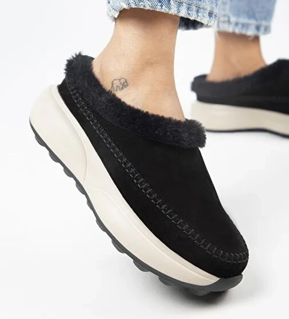 Manijero (Adela Kürklü) Kadın Hakiki Deri Sabo Siyah Terlik - Görsel 1