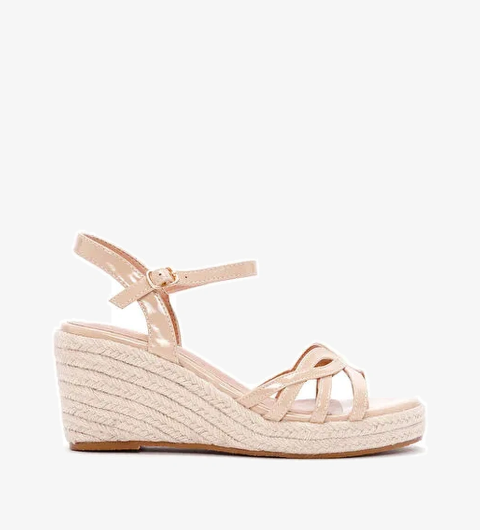 Kadın Bej Bilekten Bantlı Dolgu Topuklu Rugan Espadril 24SFE467316 - Görsel 1