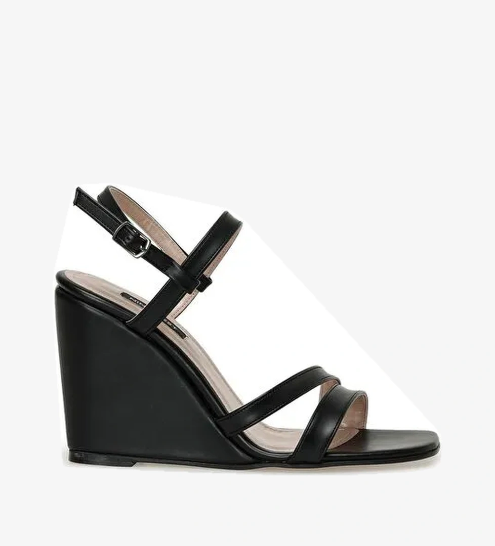 MOEX 3FX Siyah Kadın Dolgu Topuk Sandalet - Görsel 1