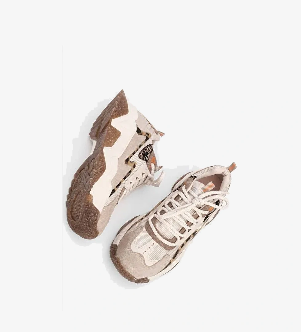 Marjin Kadın Sneaker Leopar Detaylı Spor Ayakkabı Desya Bej - Görsel 1