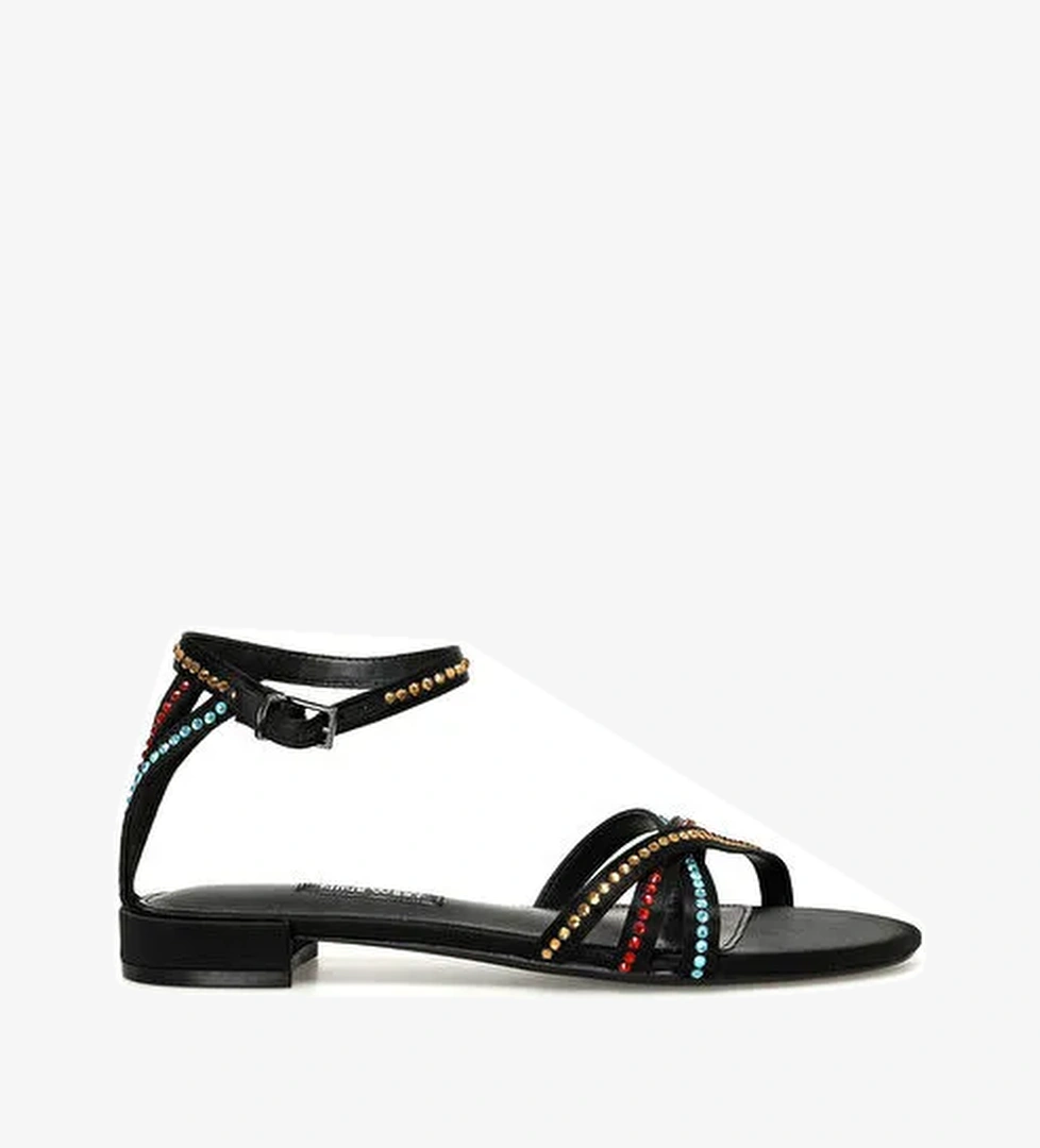 NEDAN 3FX Siyah Kadın Düz Sandalet - Görsel 1