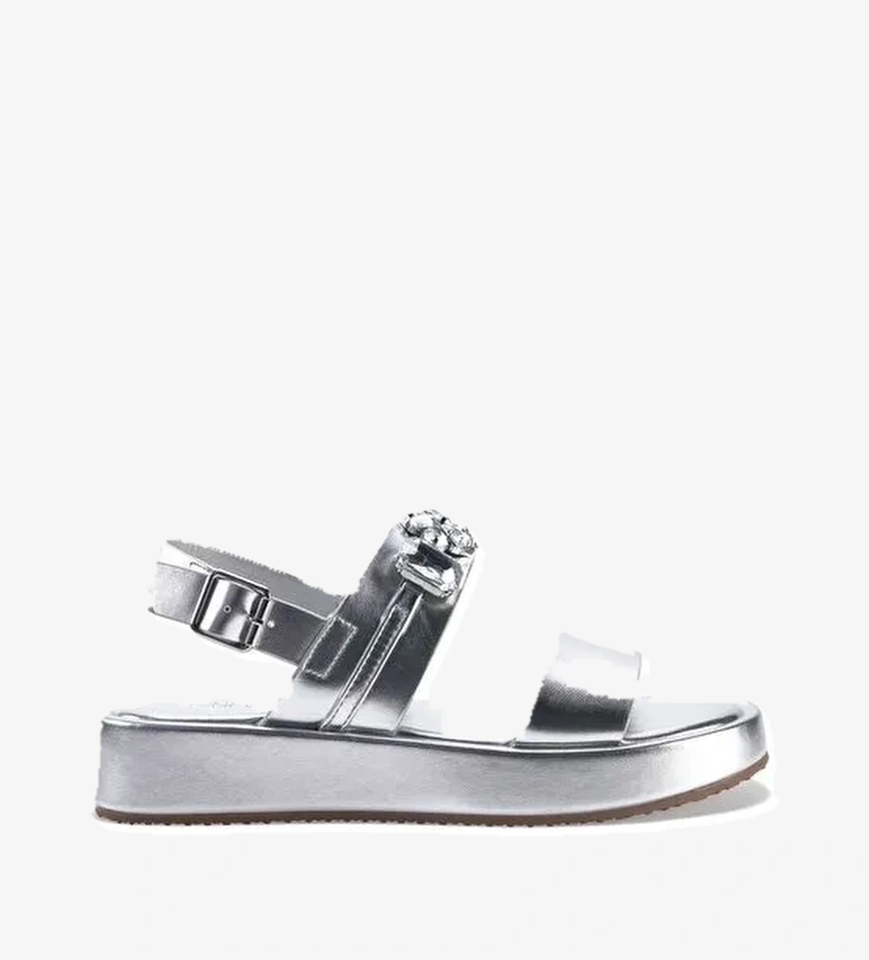 DINNA 3FX Gümüş Kadın Kalın Taban Sandalet - Görsel 1