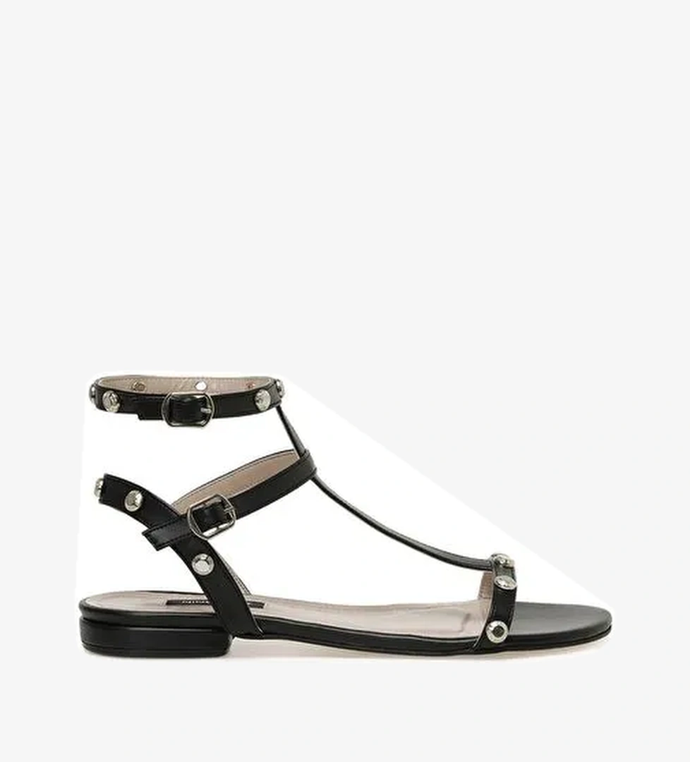 LALLEY 3FX Siyah Kadın Düz Sandalet - Görsel 1