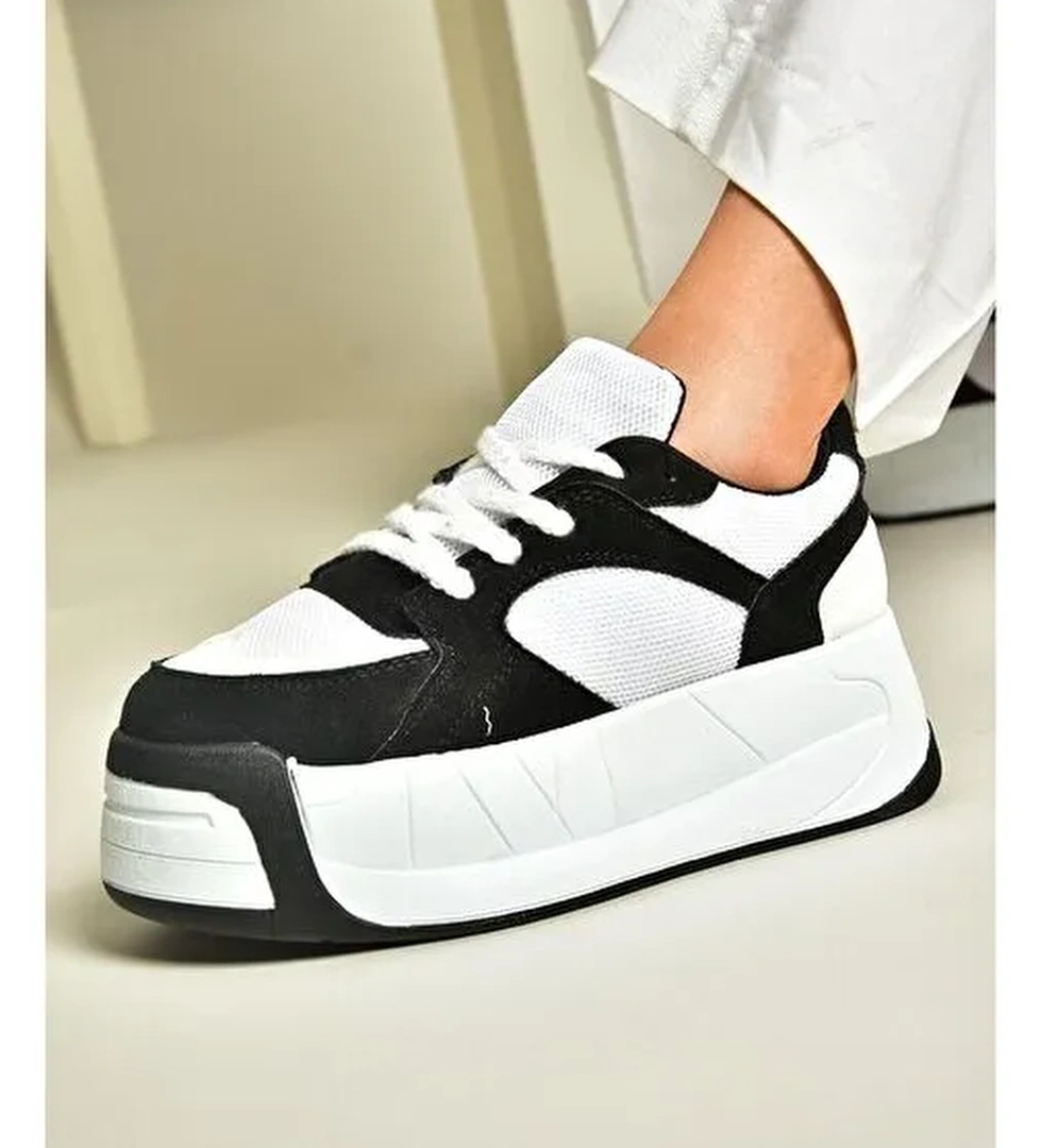 Fox Shoes Siyah-Beyaz Kadın Süet Sneaker 13356 - Görsel 1