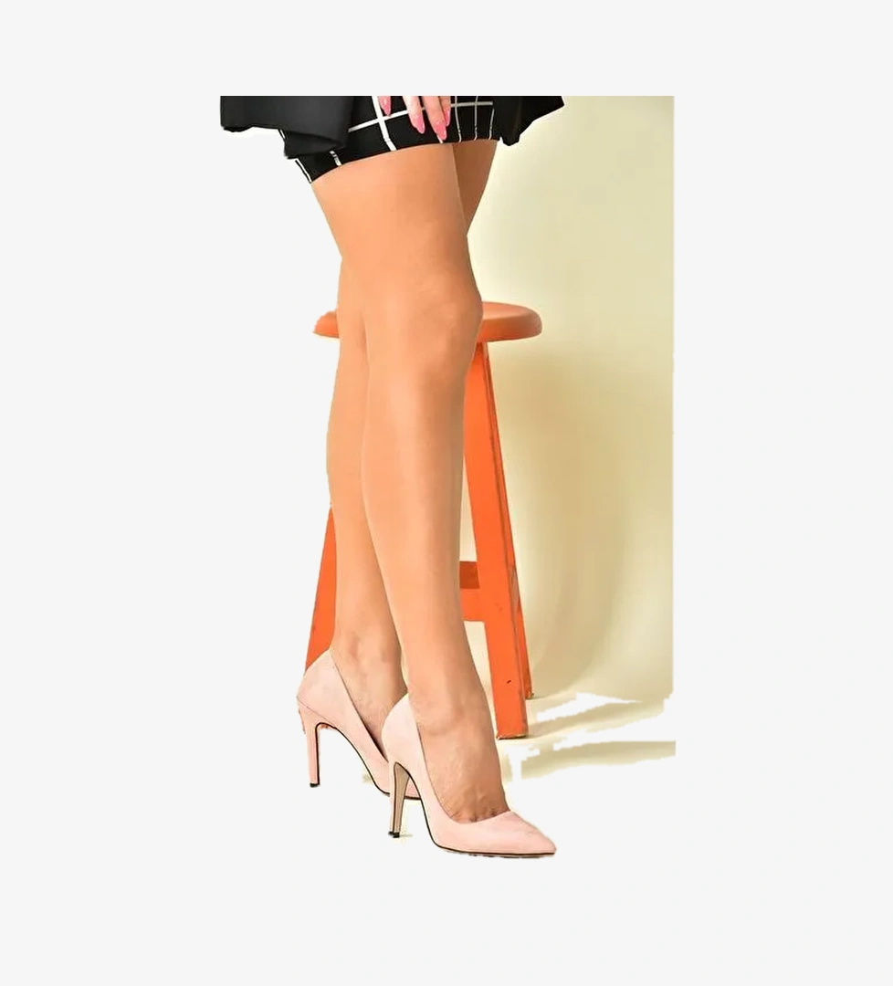 Fox Shoes Pudra Kadın Süet Stiletto 8053 - Görsel 1