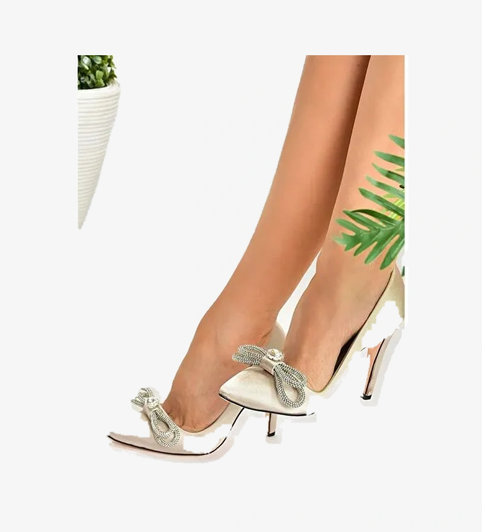 Ten Saten Kumaş Taşlı Kadın Stiletto M253972004 - Görsel 1