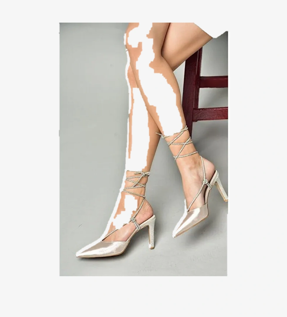 S404911004 Ten Saten Kumaş Bilekten Bağlamalı Kadın Abiye Ayakkabı - Görsel 1