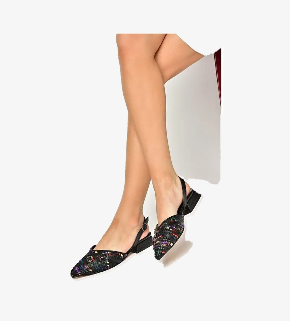 S960543104 Siyah Kumaş Kalın Topuklu Kadın Ayakkabı - Görsel 1