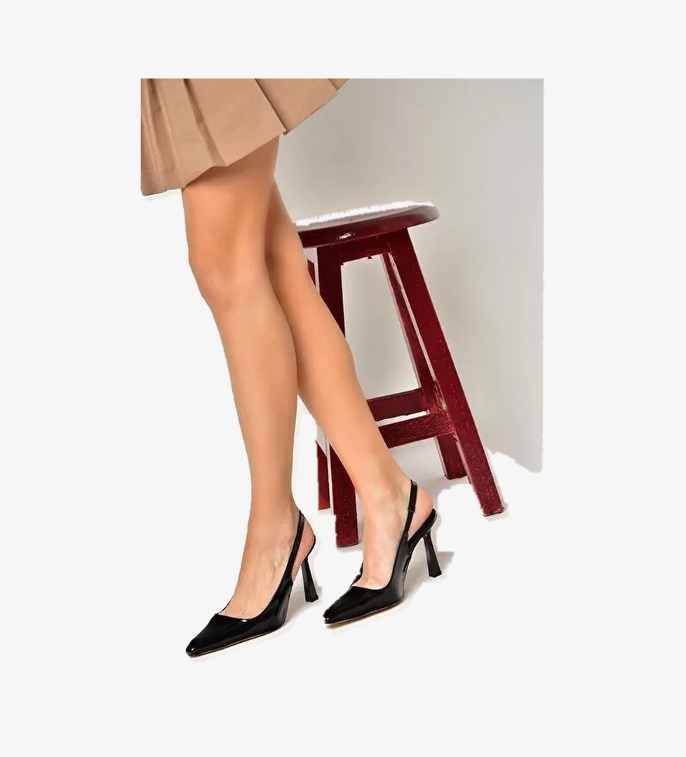 S752063408 Siyah Rugan Kalın Topuklu Kadın Ayakkabı - Görsel 1